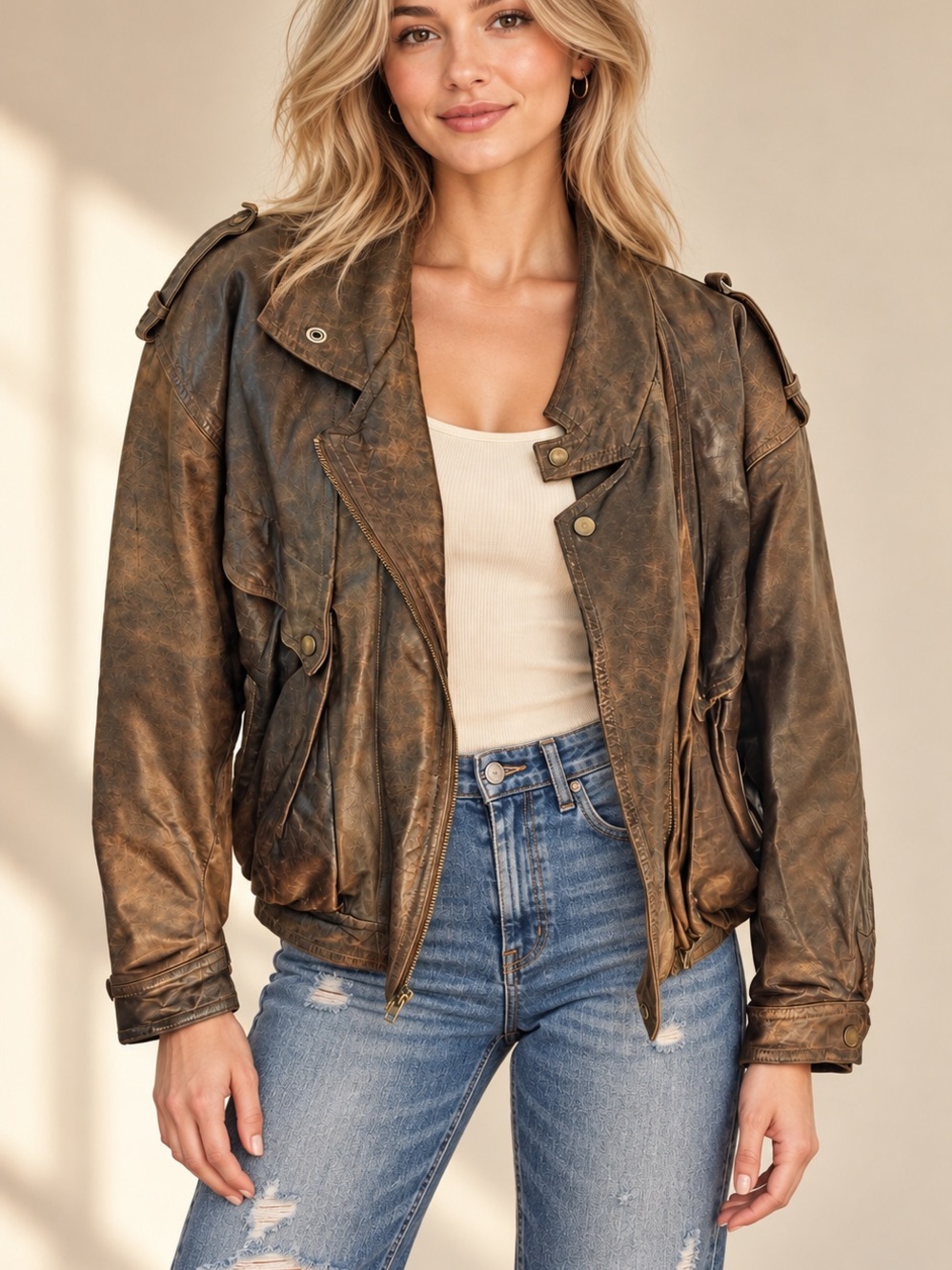Wilsons Leather Brown Distressed Bomber Jacket